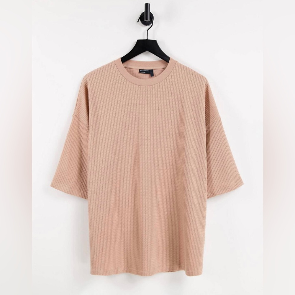 ASOS DESIGN oversized lightweight waffle t-shirt in tan